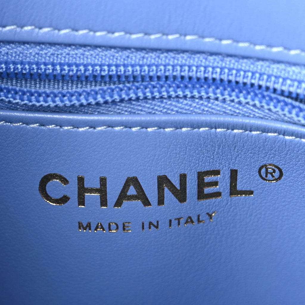 Shiny Aged Calfskin Quilted Nano Kelly Shopper Blue