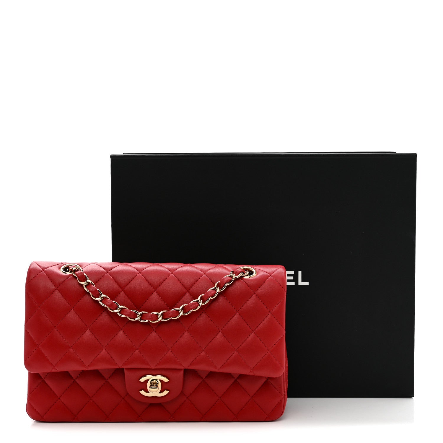 Lambskin Quilted Medium Double Flap Red
