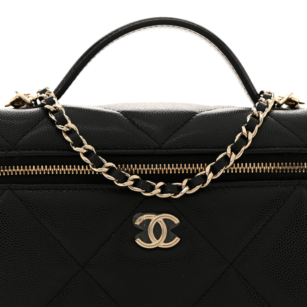 Caviar Quilted Top Handle Slim Vanity With Chain Black