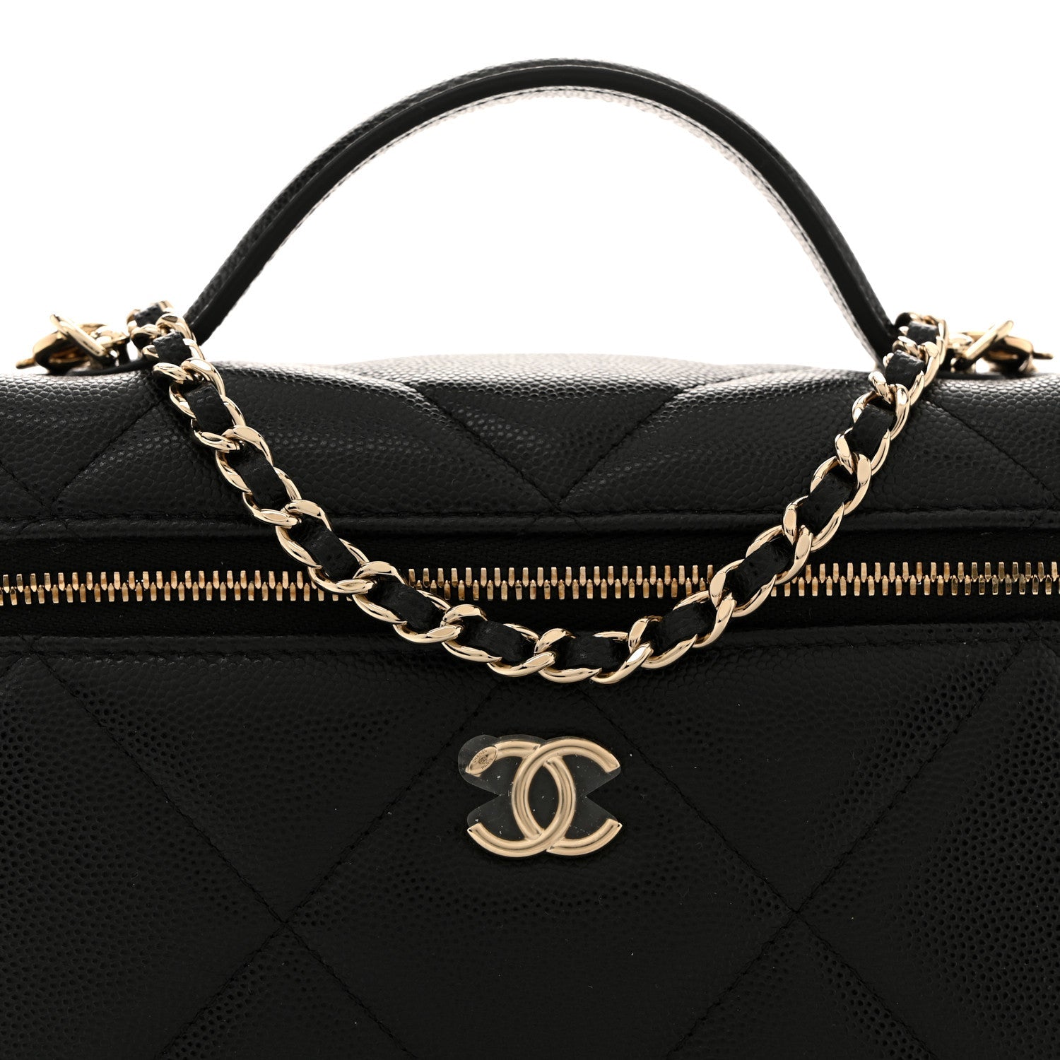 Caviar Quilted Top Handle Slim Vanity With Chain Black