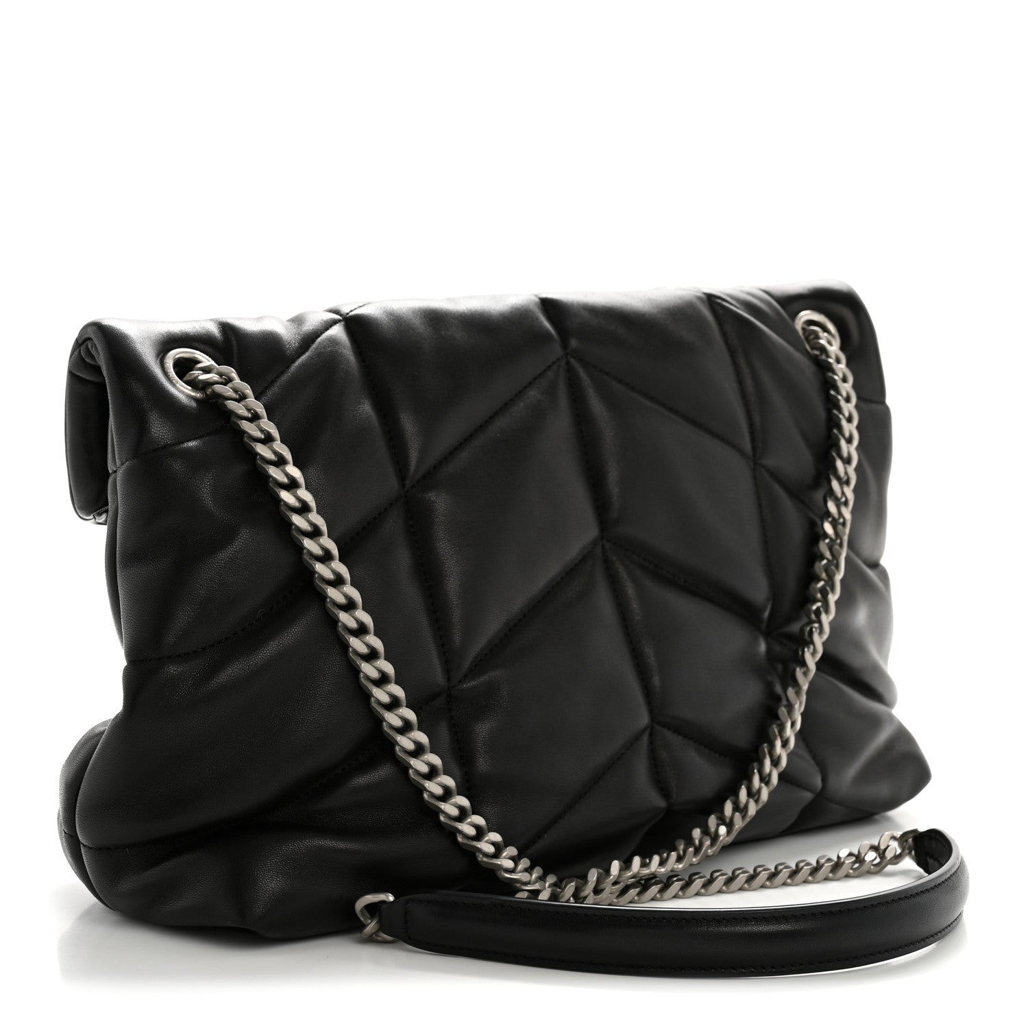 Lambskin Quilted Medium Loulou Puffer Monogram Chain Satchel Black