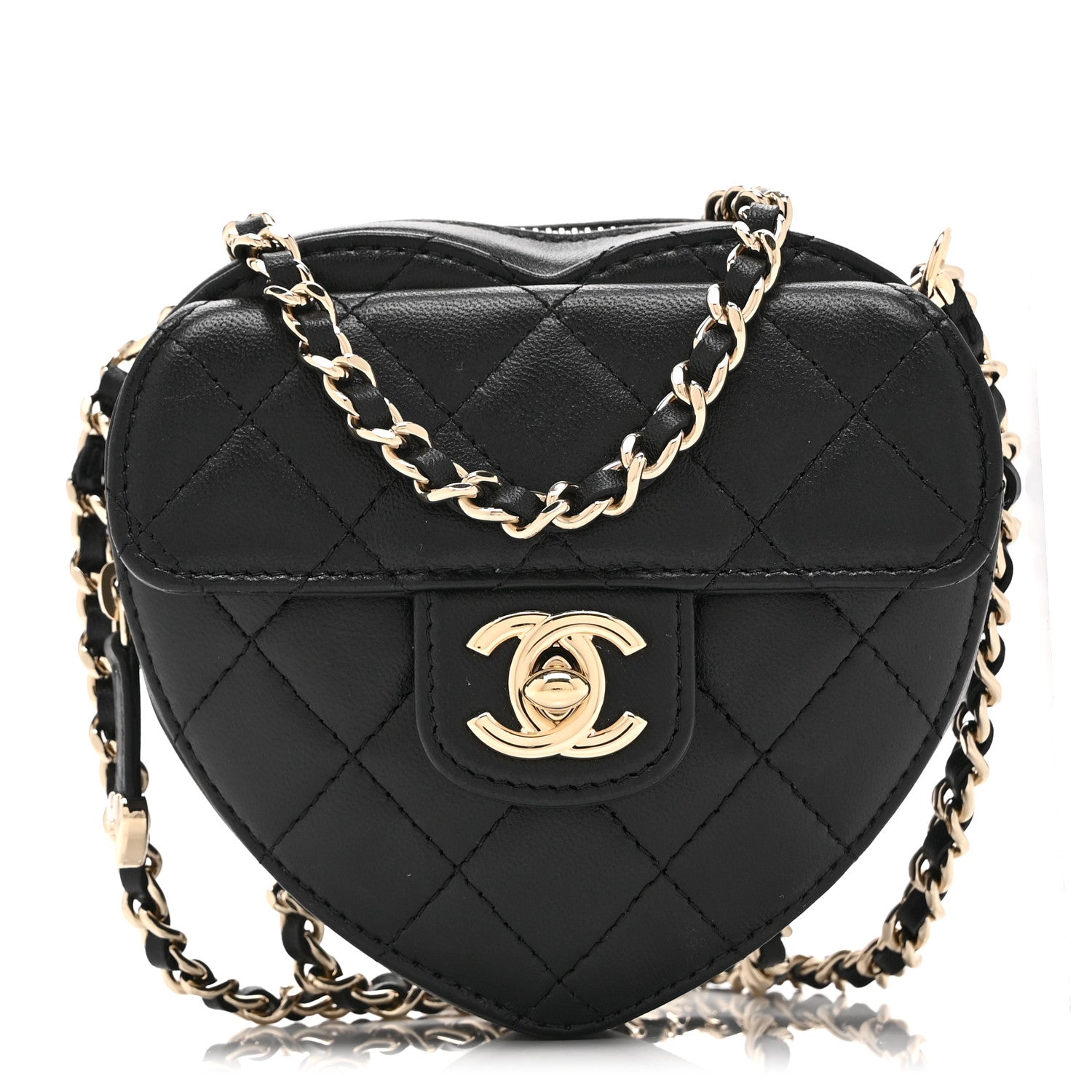 Lambskin Quilted CC In Love Heart Clutch With Chain Black