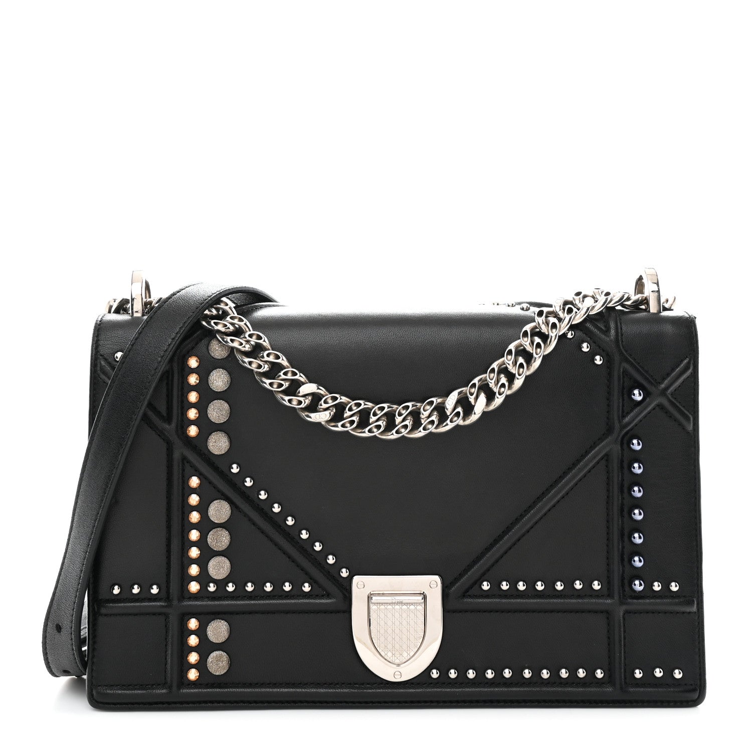 Lambskin Multi Studded Medium Diorama Flap Bag Black