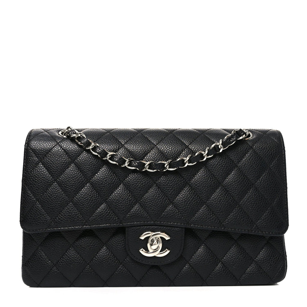 Caviar Quilted Medium Double Flap Black