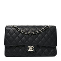 Caviar Quilted Medium Double Flap Black