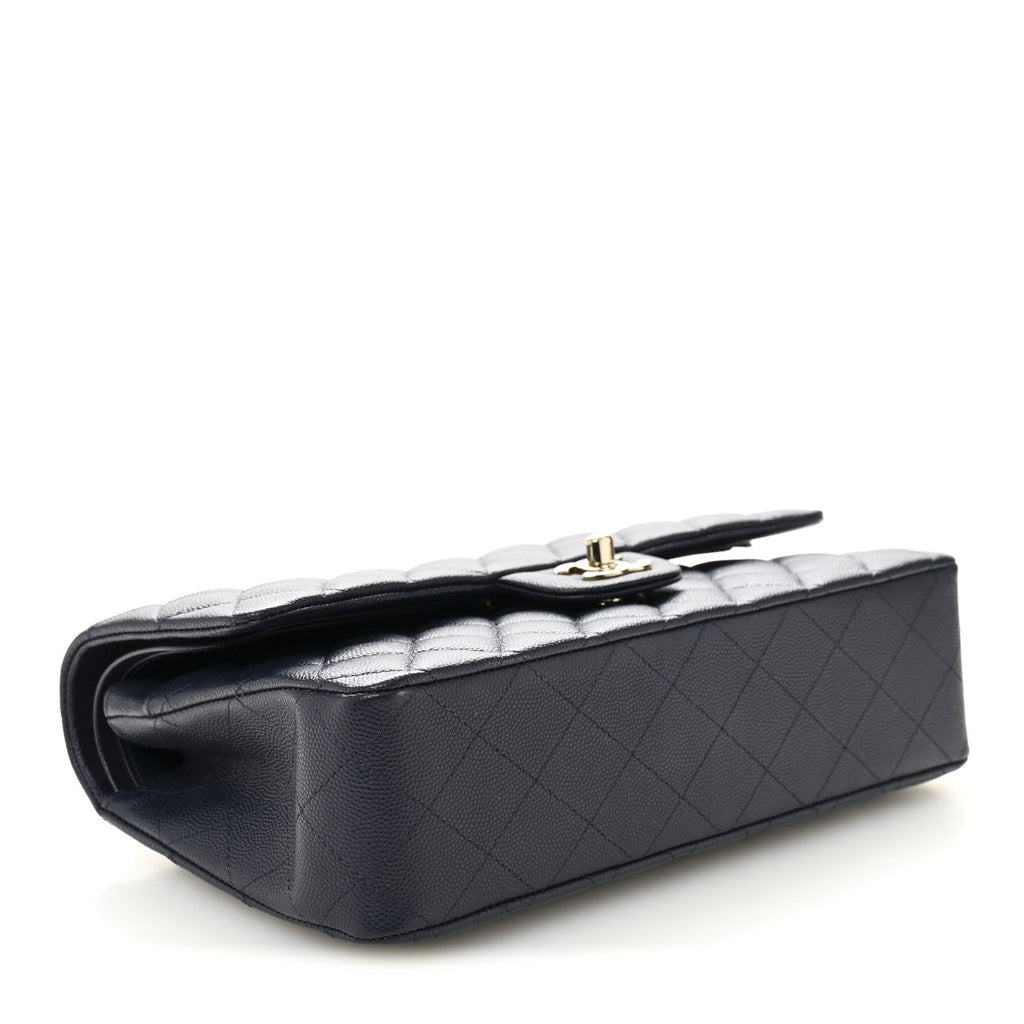 Caviar Quilted Medium Double Flap Navy