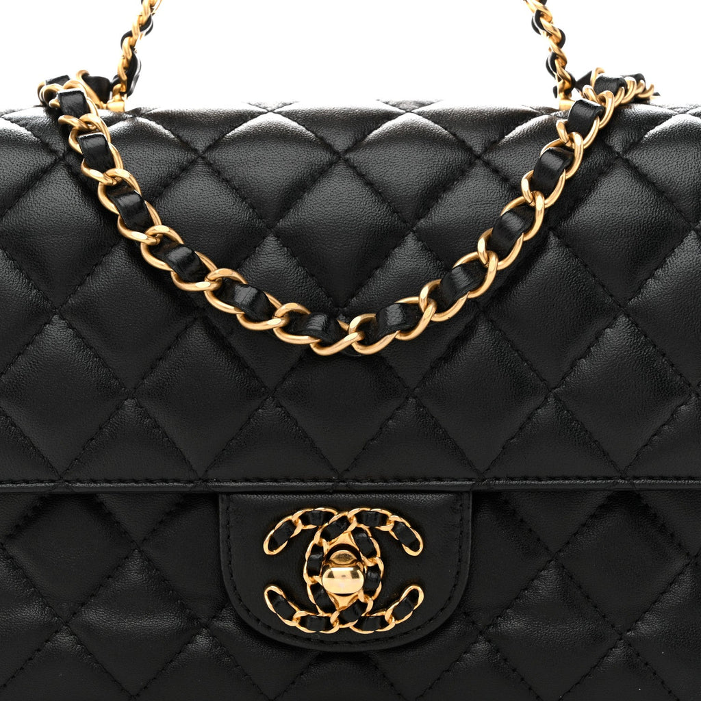 Lambskin Quilted Small Strass On Top Flap Bag Black
