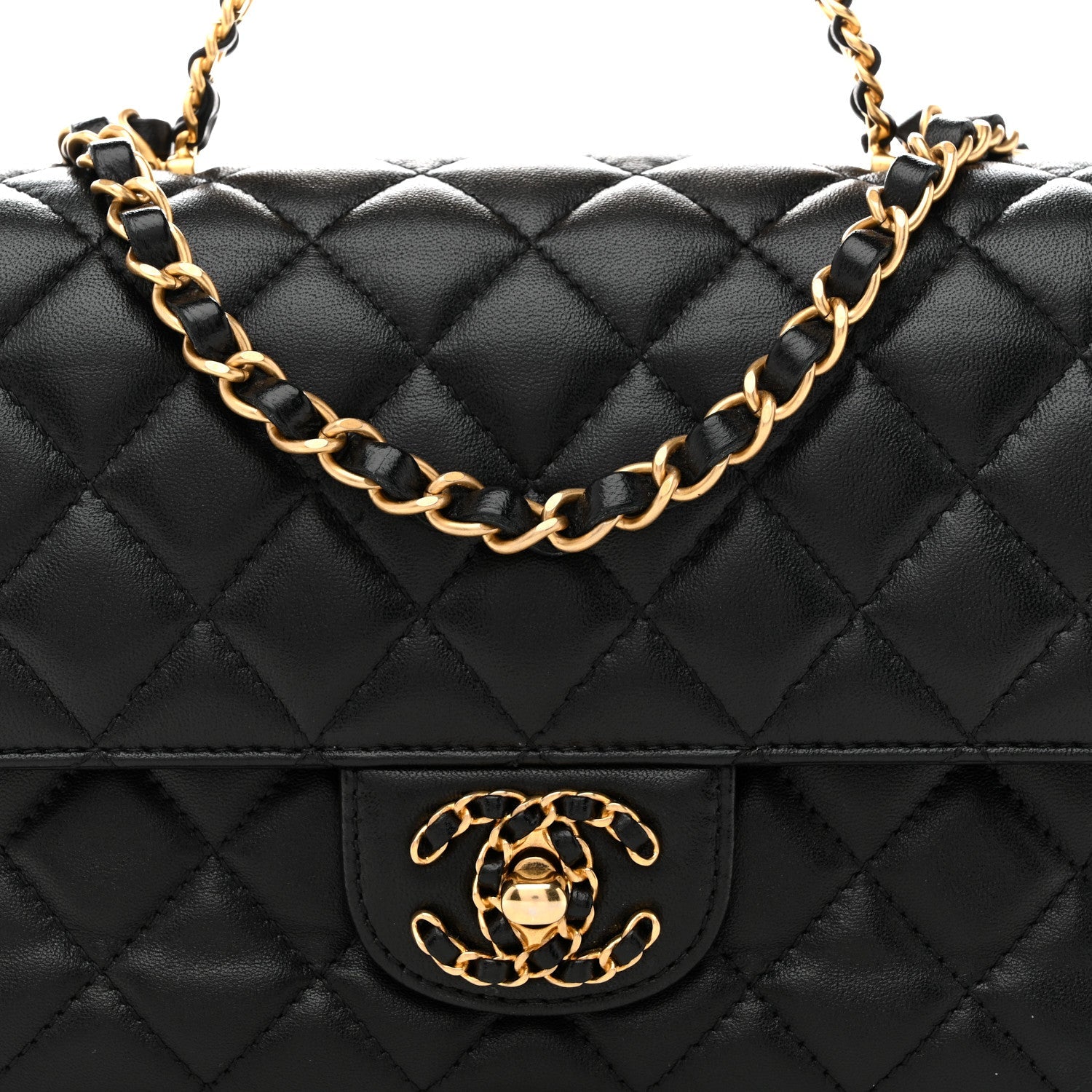 Lambskin Quilted Small Strass On Top Flap Bag Black