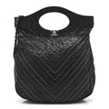 Glazed Calfskin Chevron Stitched Large 31 Shopping Bag Black Multicolor