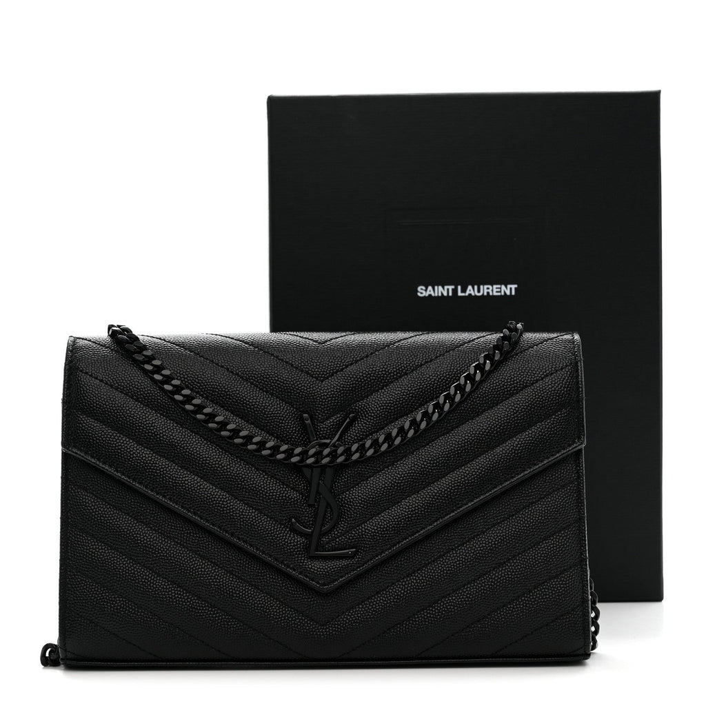 Grain De Poudre Matelasse Chevron Monogram Monochrome Chain Wallet Black