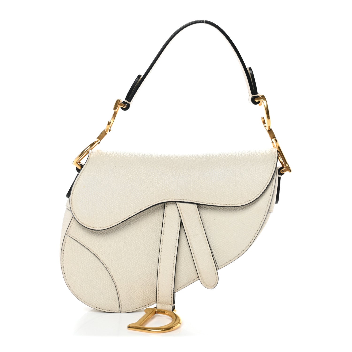 Grained Calfskin Mini Saddle Bag White