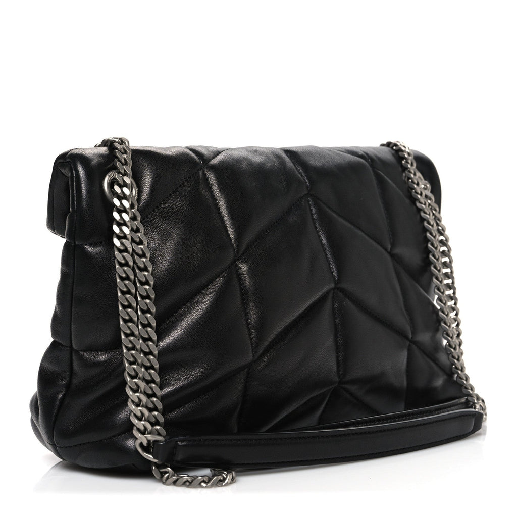 Lambskin Quilted Small Loulou Puffer Monogram Chain Satchel Black