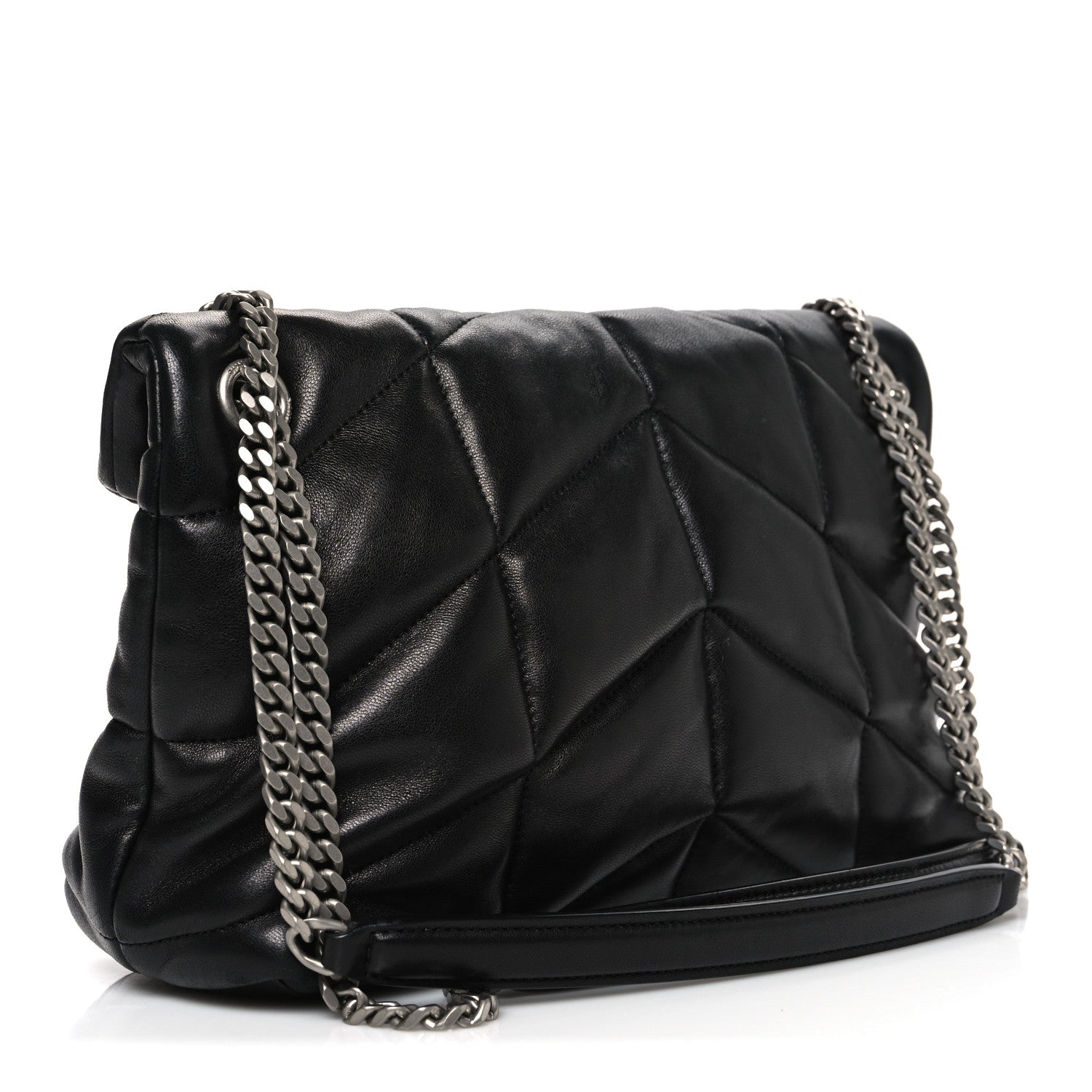 Lambskin Quilted Small Loulou Puffer Monogram Chain Satchel Black