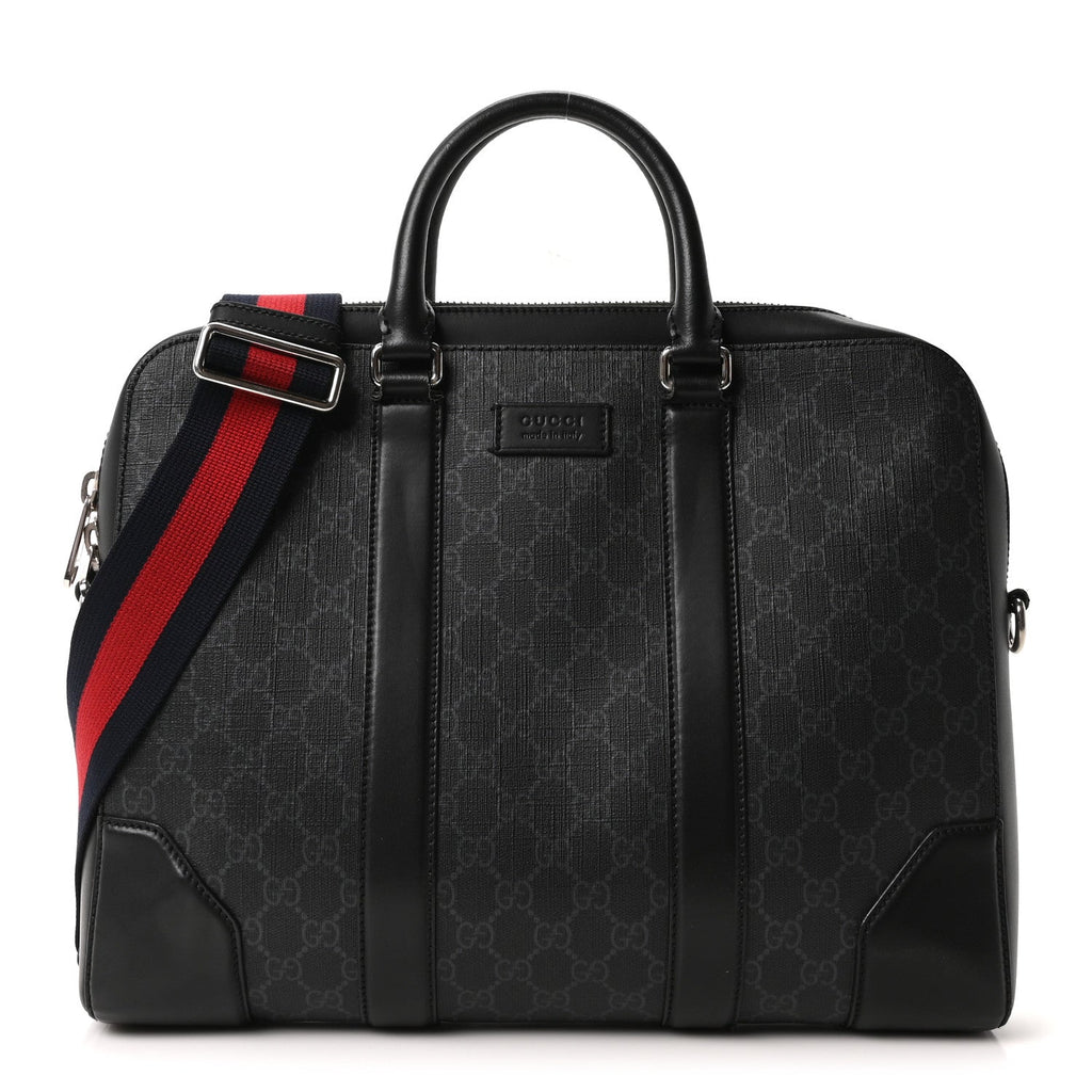 GG Supreme Monogram Appia Calfskin Web Briefcase Black