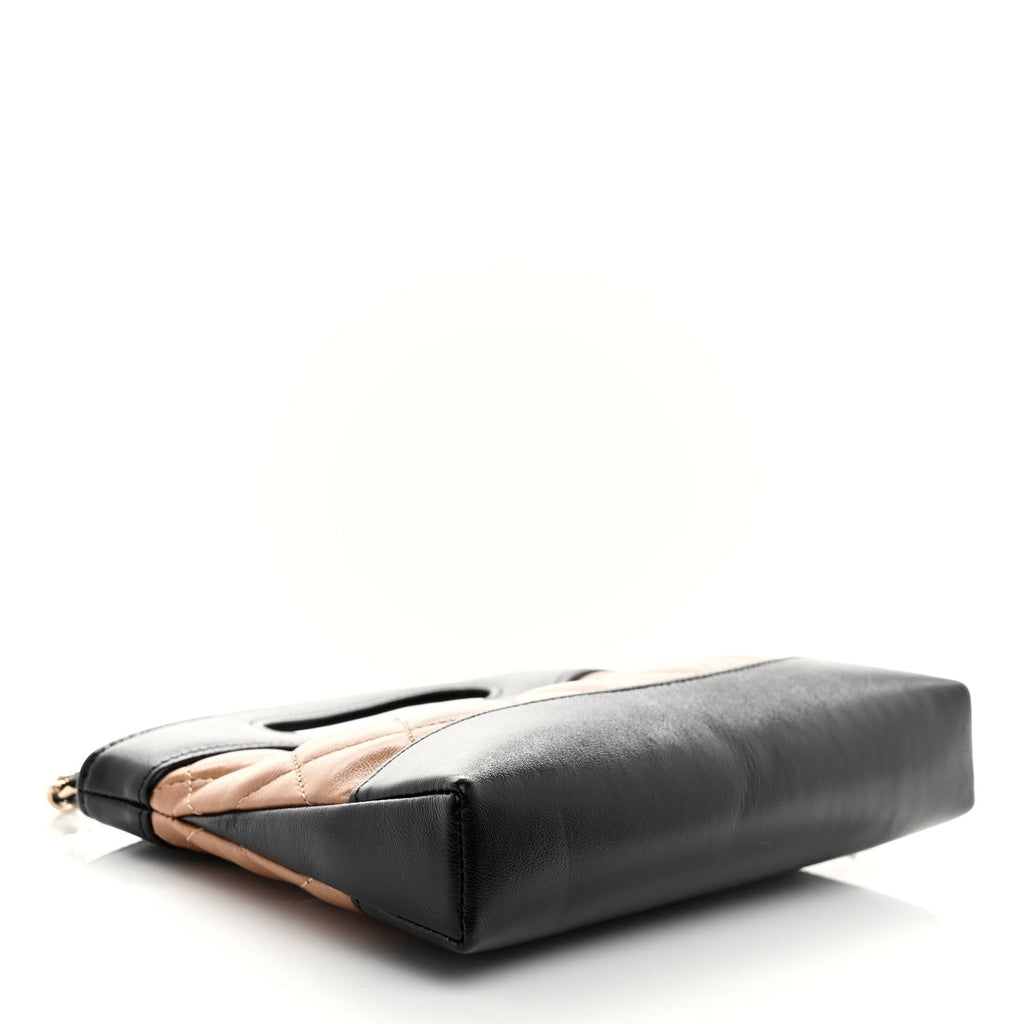 Shiny Crumpled Calfskin Quilted Nano 31 Shopping Bag Dark Beige Black