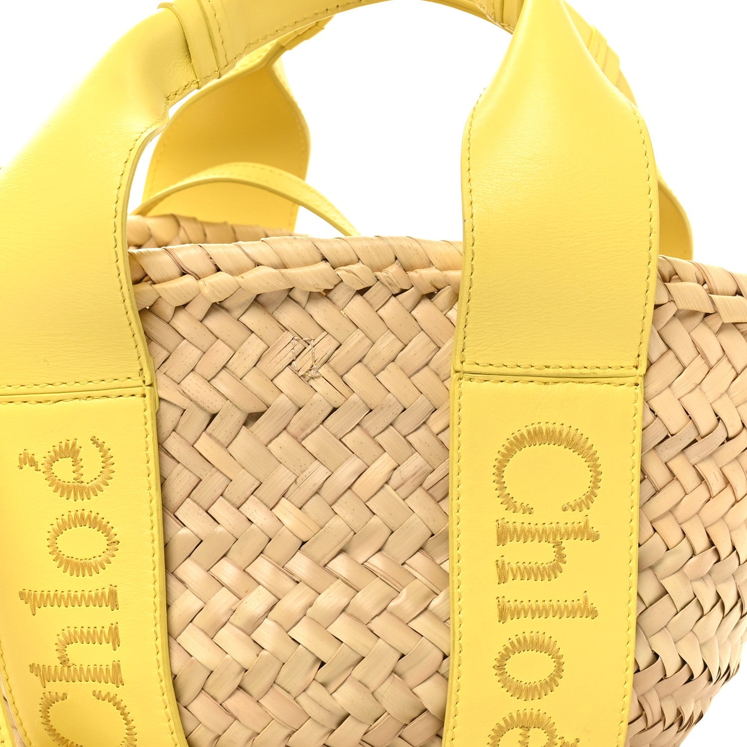 Raffia Smooth Calfskin Small Sense Basket Daffodil Yellow