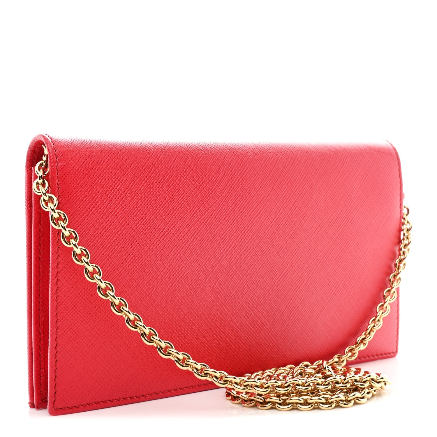 Printed Calfskin Vara Bow Chain Wallet Red