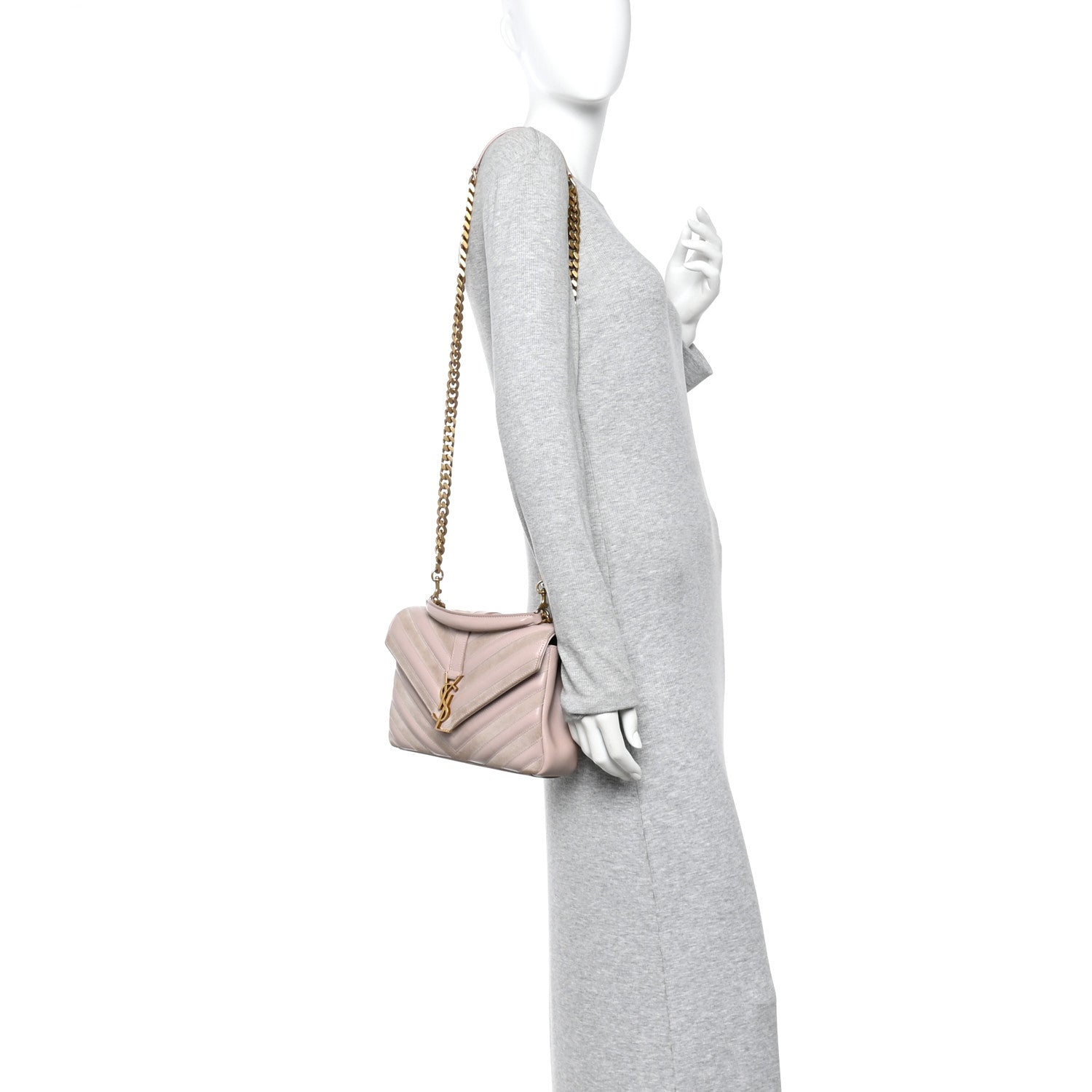 Calfskin Suede Matelasse Chevron Medium Monogram College Bag Rose Poudre