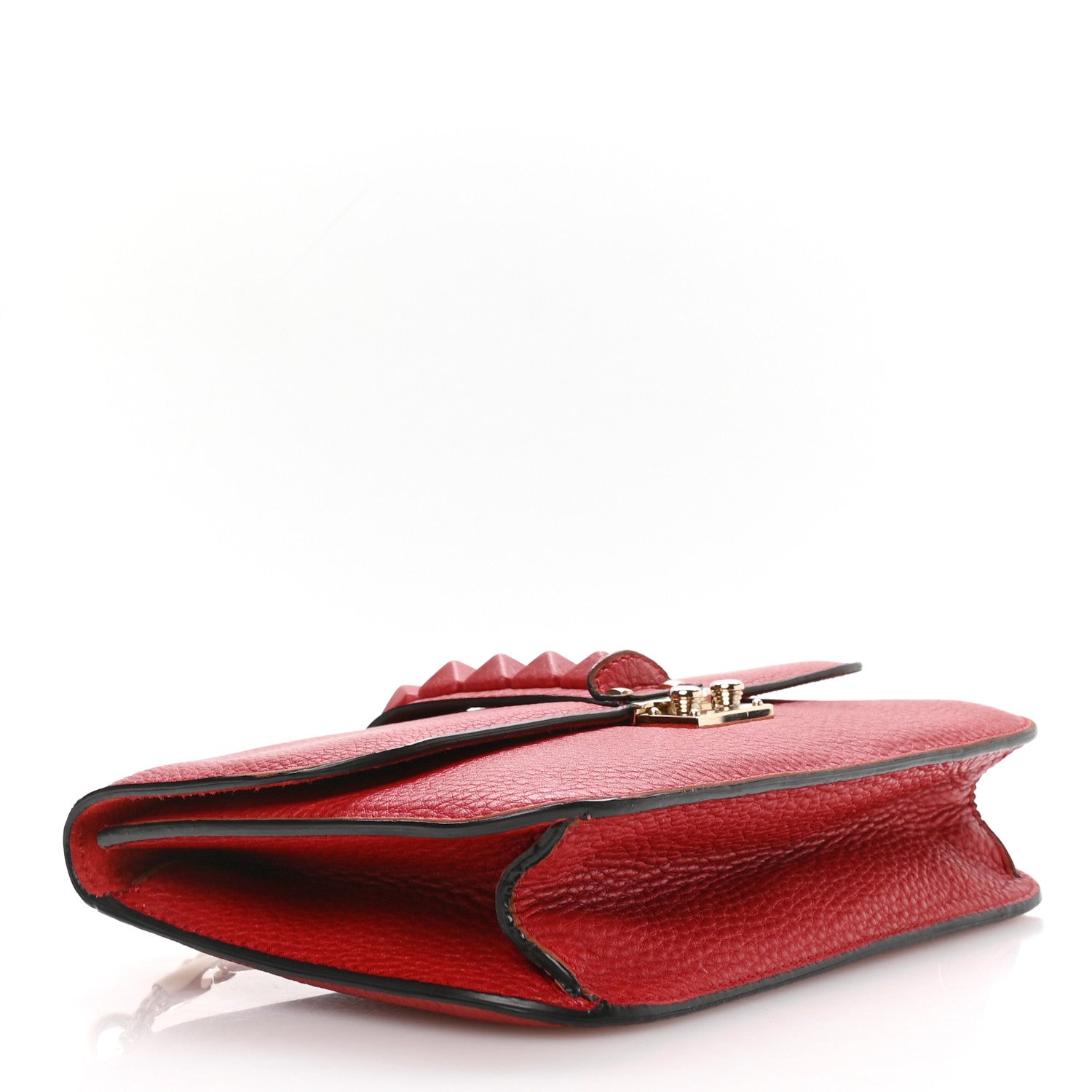 Pebbled Calfskin Monochrome Medium Glam Lock Rockstud Flap Rosso Valentino