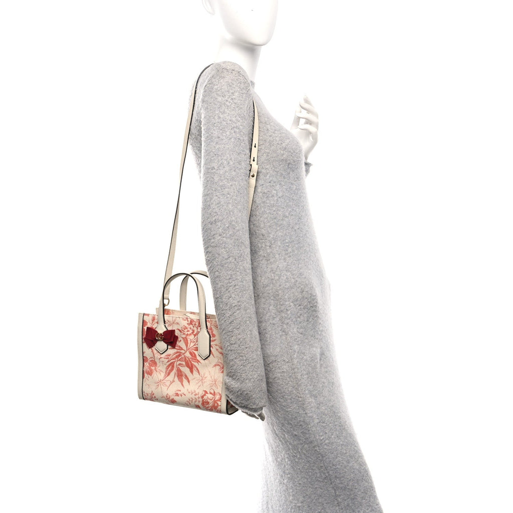 Canvas Herbarium Print Ribbon Top Handle Bag Pink White
