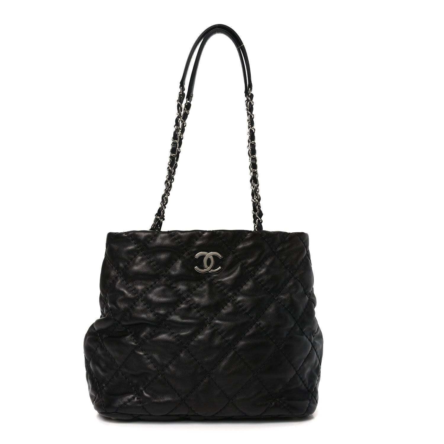 Calfskin Contrast Stitch Tote Black