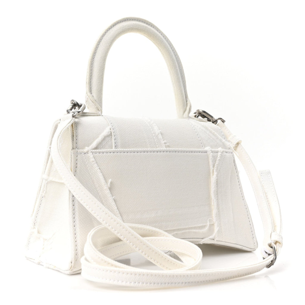 Denim Patchwork Small Hourglass Top Handle Bag Optic White