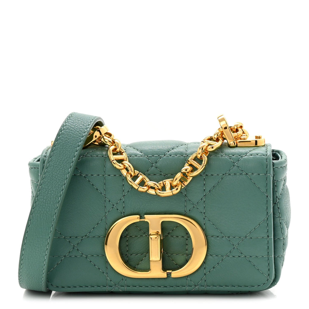 Supple Calfskin Cannage Micro Caro Bag Vert Tundra