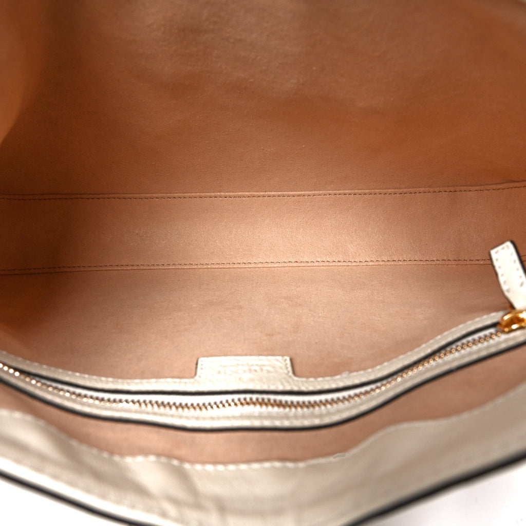 GG Supreme Monogram Moon Calfskin Medium Padlock Shoulder Bag Beige Ebony Mystic White
