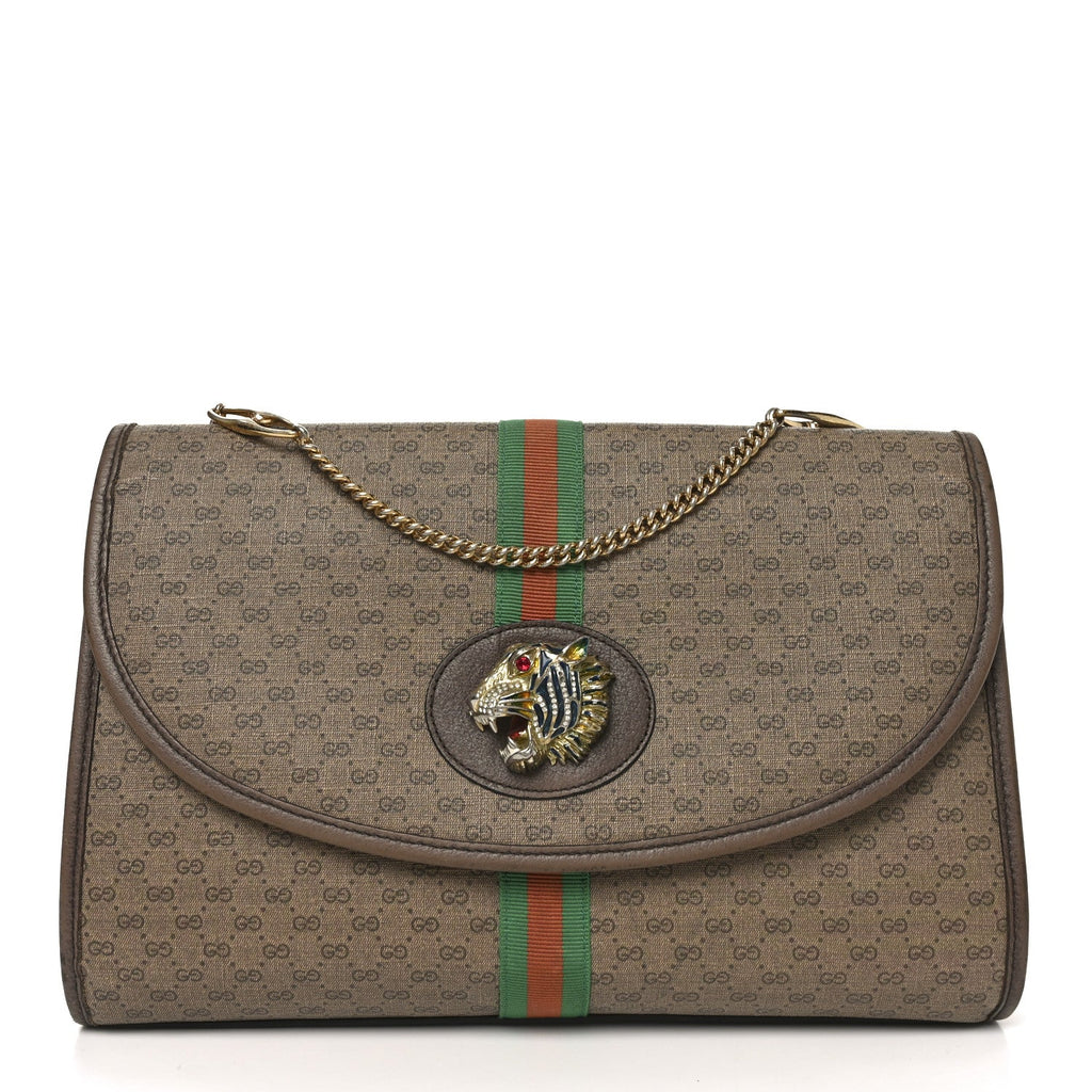 Mini Vintage GG Supreme Monogram Web Medium Rajah Slim Flap Shoulder Bag Beige New Acero