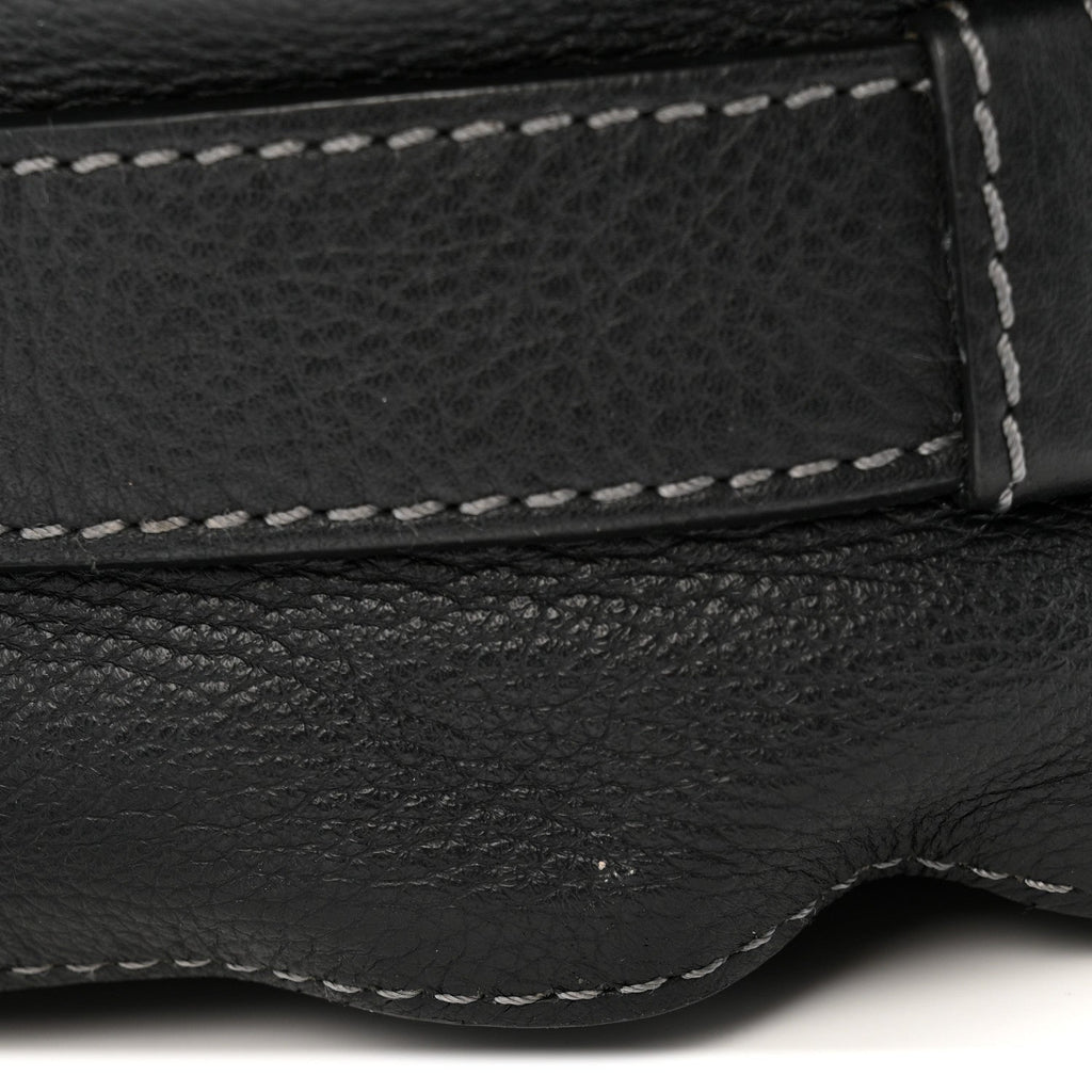 Grained Calfskin Medium Marcie Saddle Bag Black