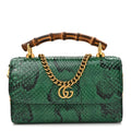 Snakeskin Mini Diana Bamboo Top Handle Clutch Emerald