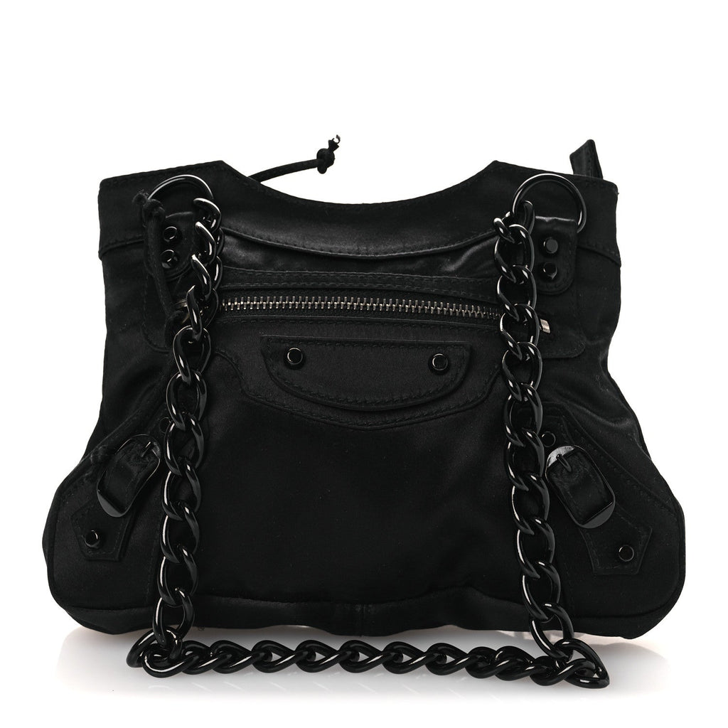 Satin Enamel Classique Chain Shoulder Bag Black