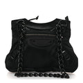 Satin Enamel Classique Chain Shoulder Bag Black