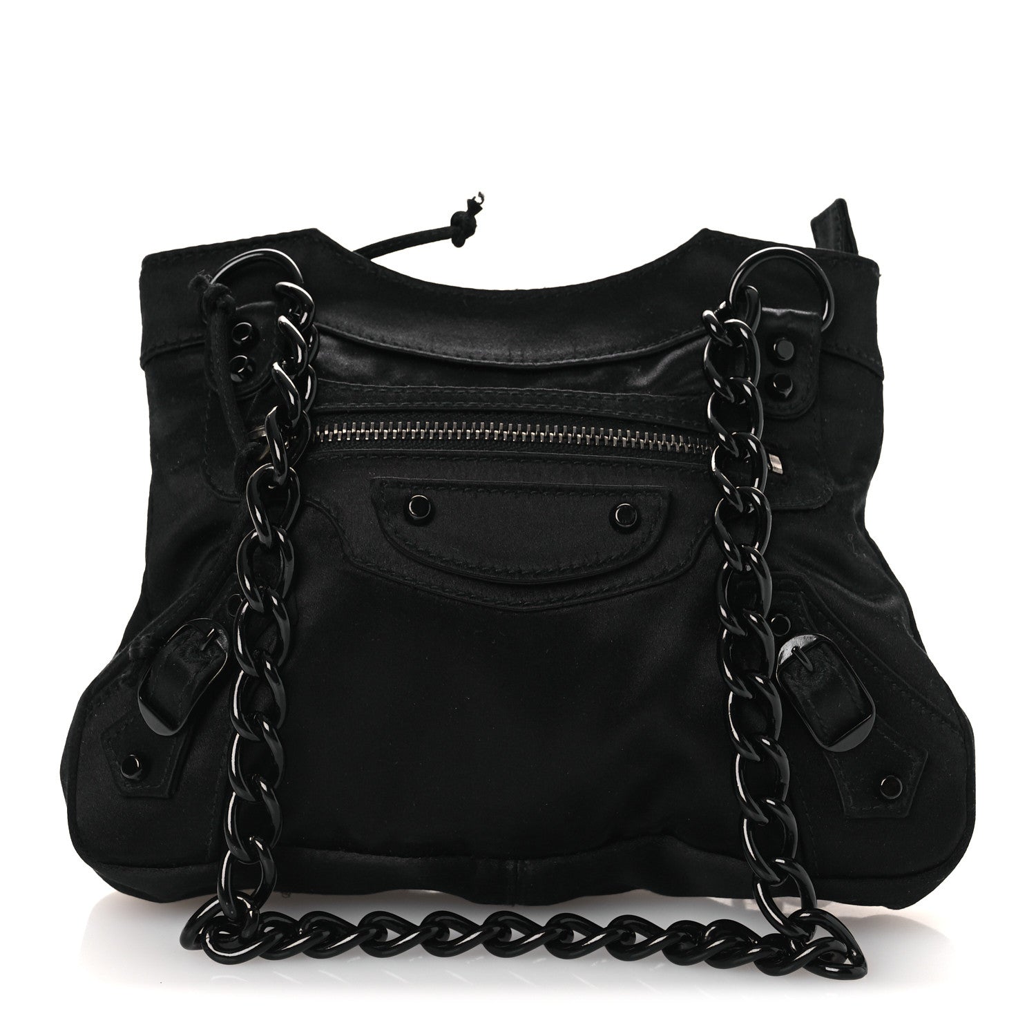 Satin Enamel Classique Chain Shoulder Bag Black