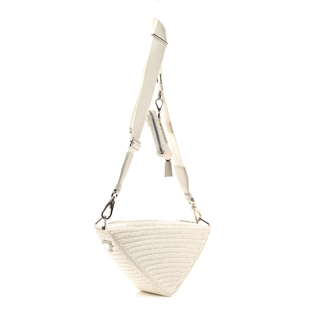 Yarn Raffia Effect Crochet Triangle Shoulder Bag White