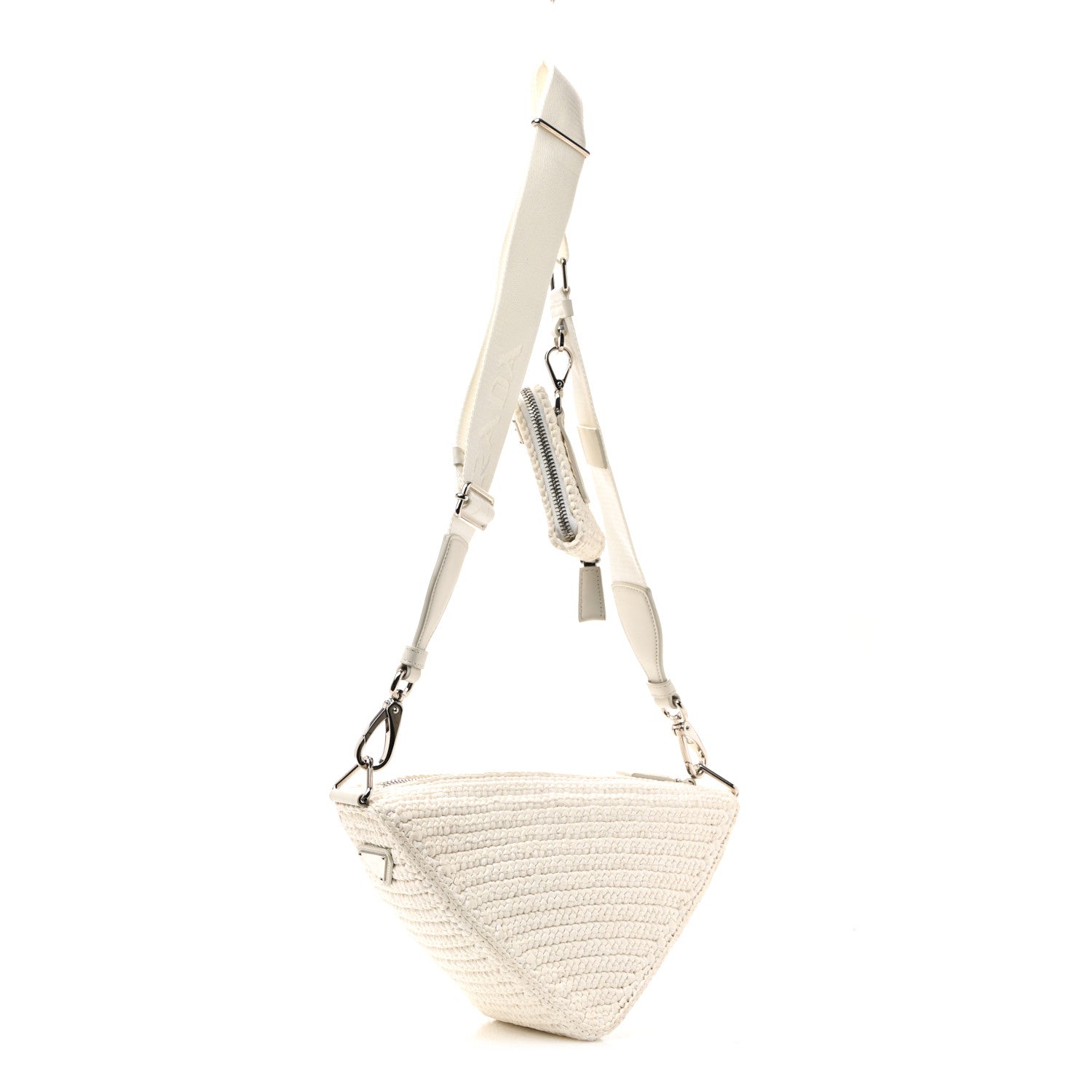 Yarn Raffia Effect Crochet Triangle Shoulder Bag White