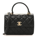 Lambskin Quilted Small Trendy CC Dual Handle Flap Bag Black