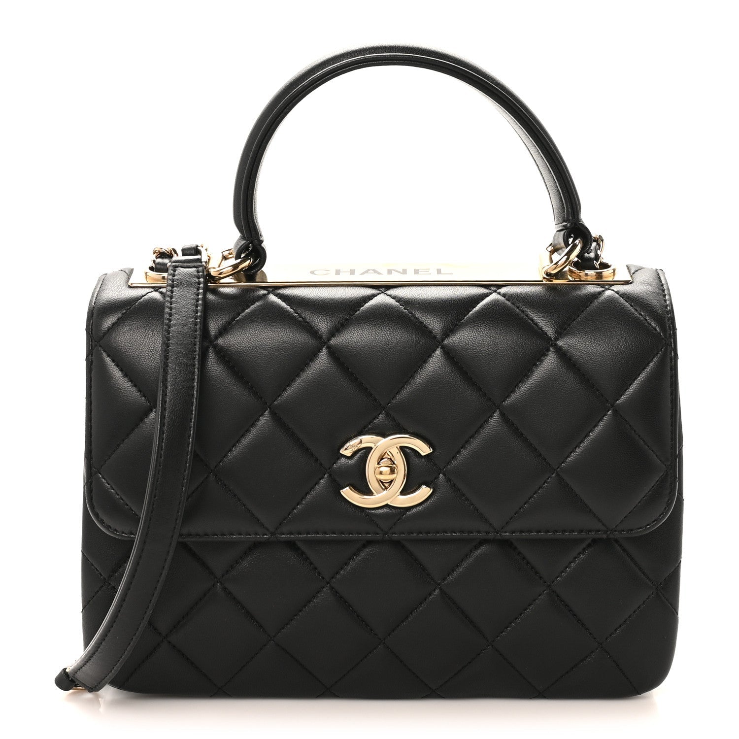Lambskin Quilted Small Trendy CC Dual Handle Flap Bag Black