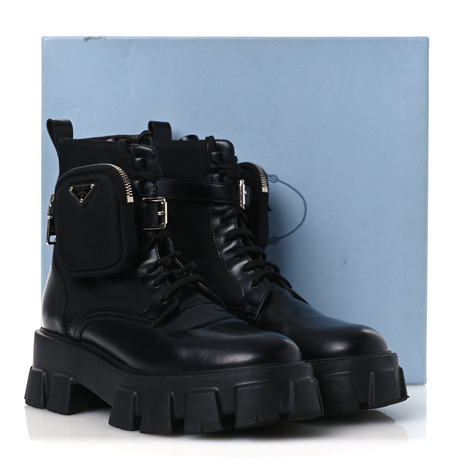 Spazzolato Rois Nylon Metal Triangle Logo Monolith Pouch Pocket 55mm Boots 40.5 Black