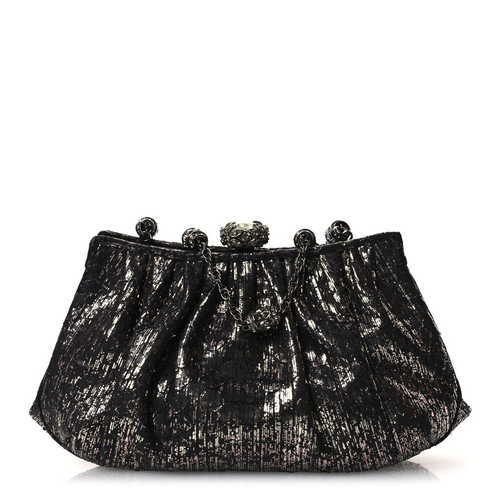 Snakeskin Crystal Evening Clutch Black Silver
