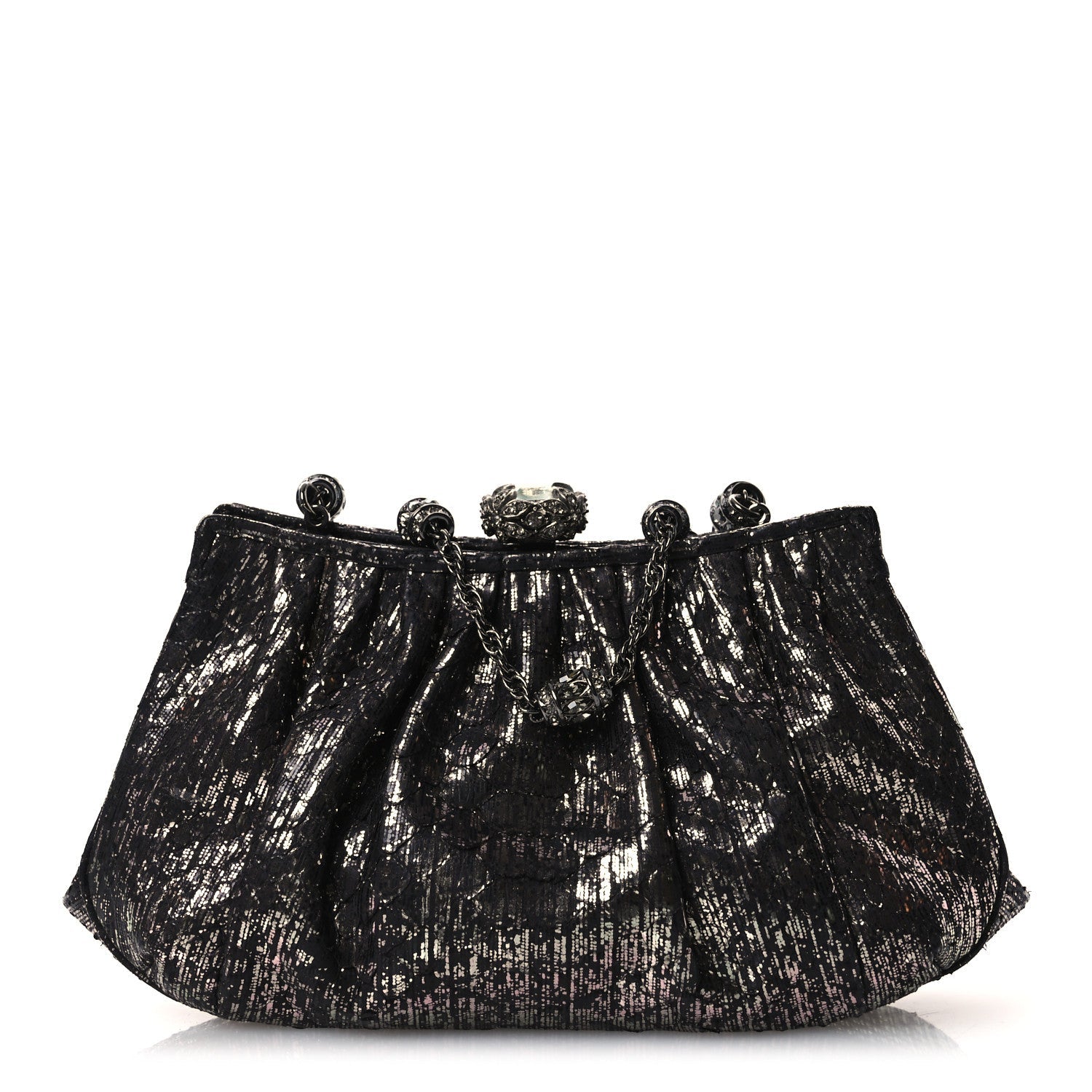 Snakeskin Crystal Evening Clutch Black Silver