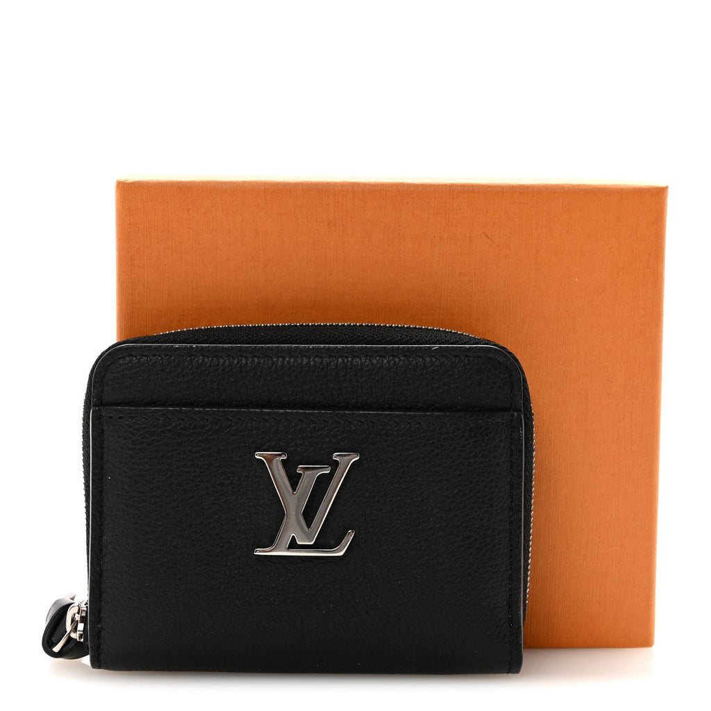 Calfskin Lockme Zippy Coin Purse Black
