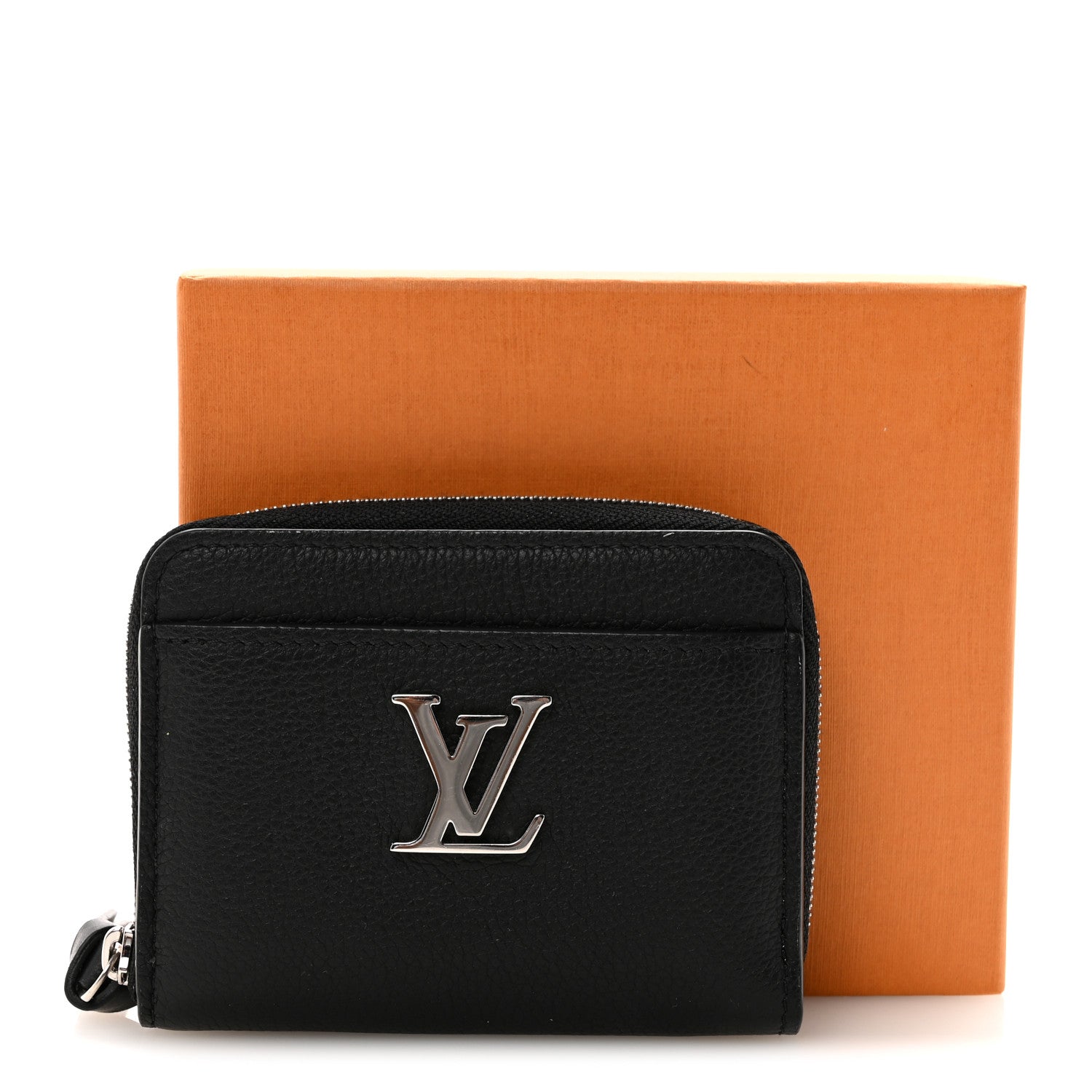 Calfskin Lockme Zippy Coin Purse Black