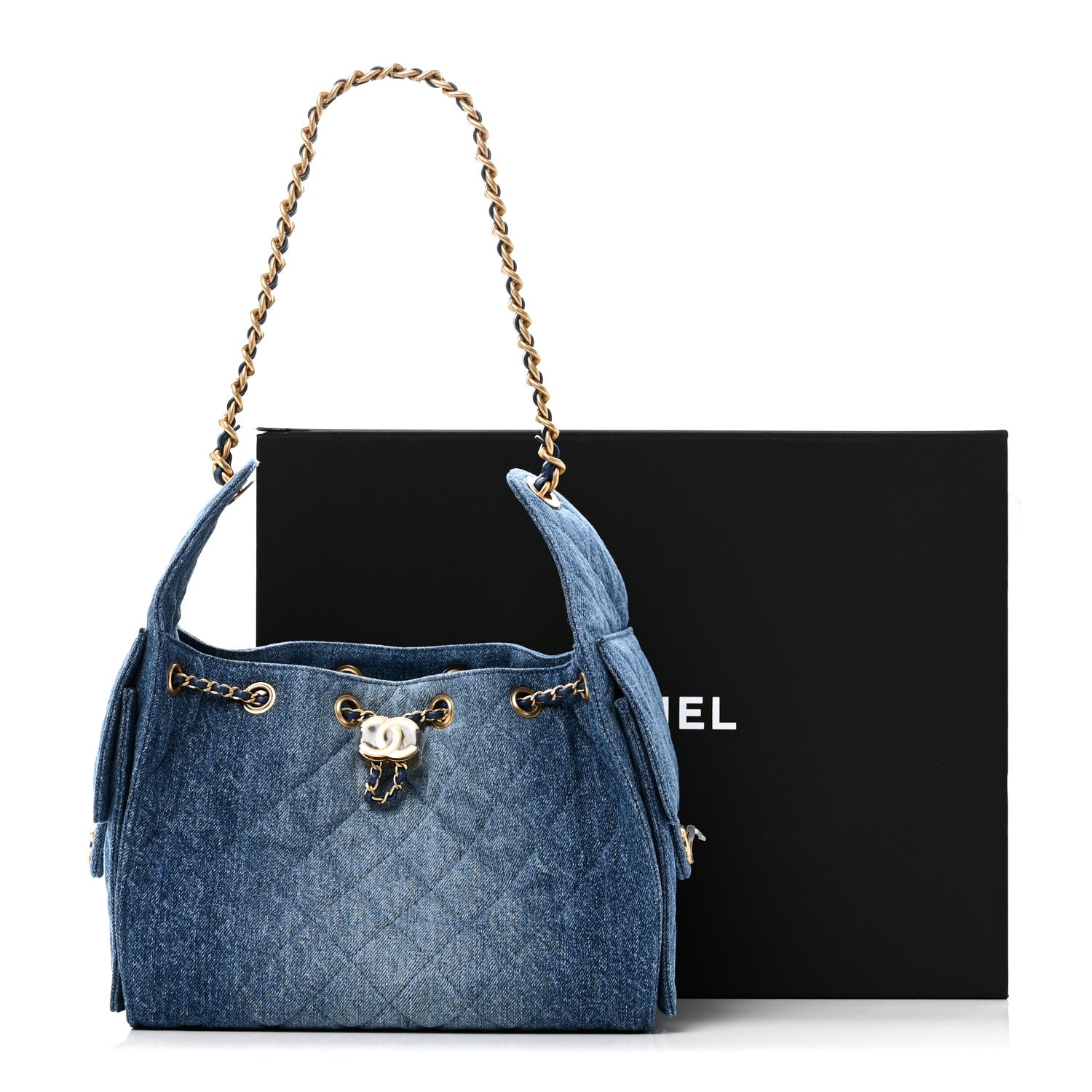 Washed Denim Quilted Small Chanel 25 Handbag Blue