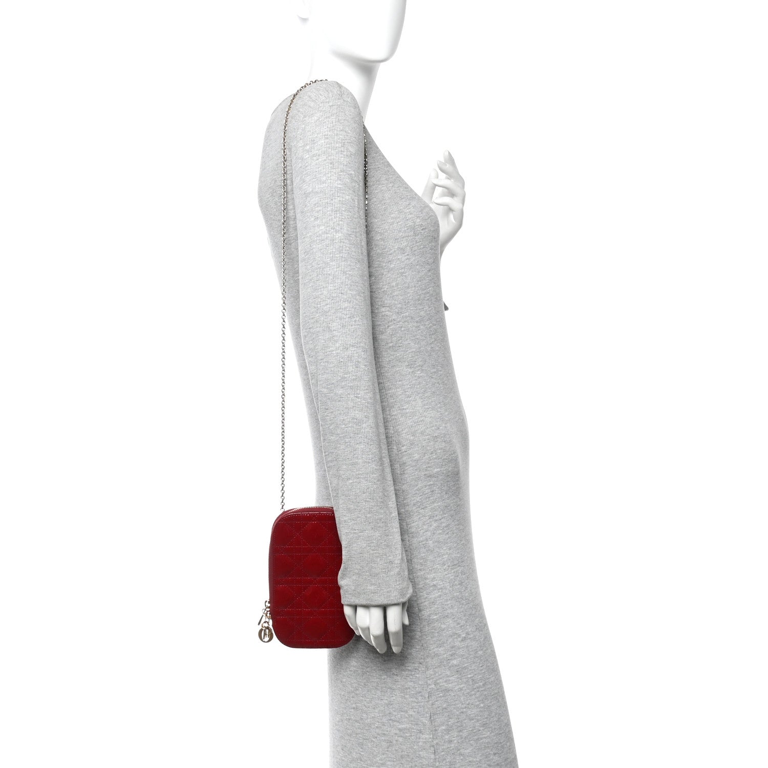 Patent Cannage Lady Dior Phone Holder Red