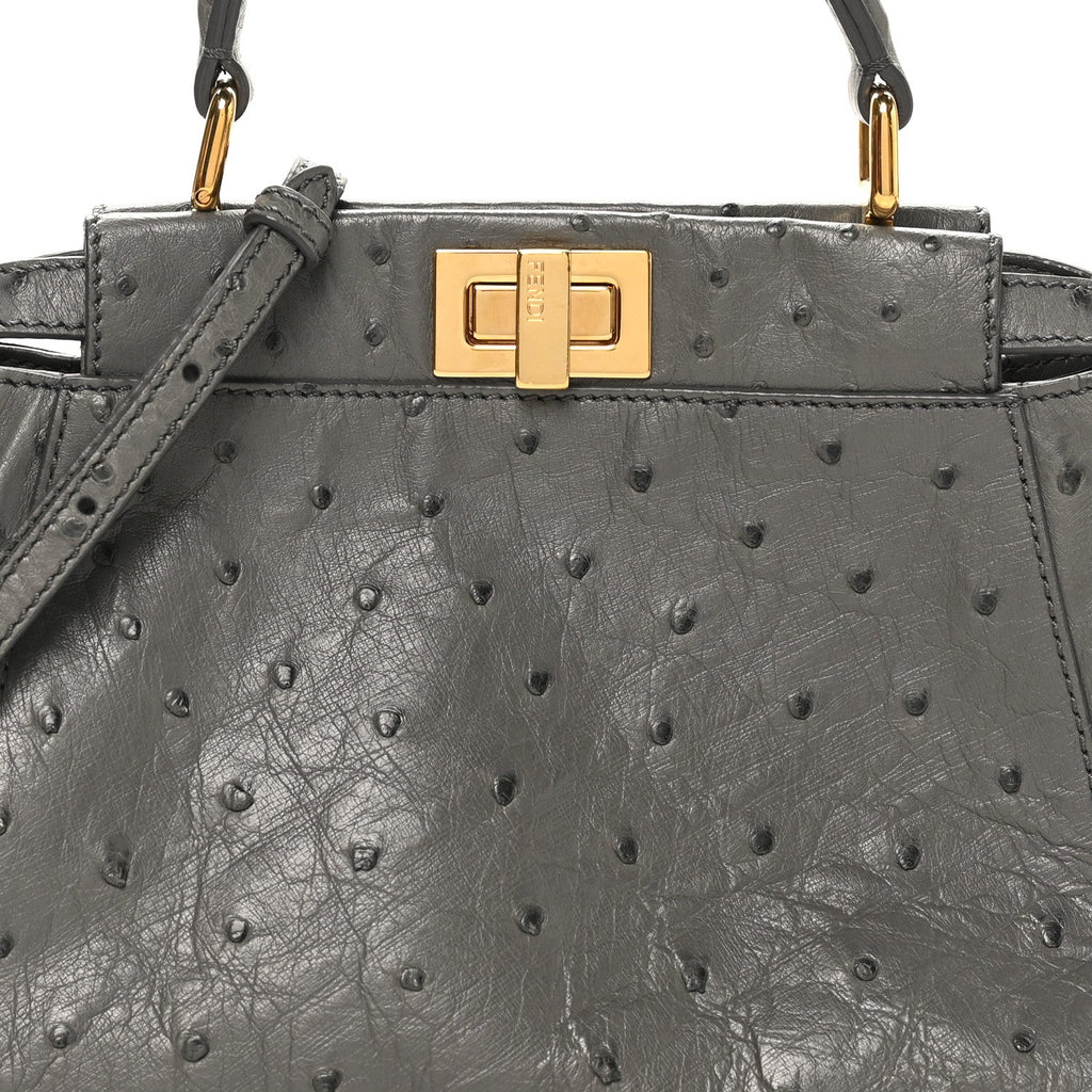 Ostrich Shiny Nappa Mini Peekaboo Iconic Satchel Grey