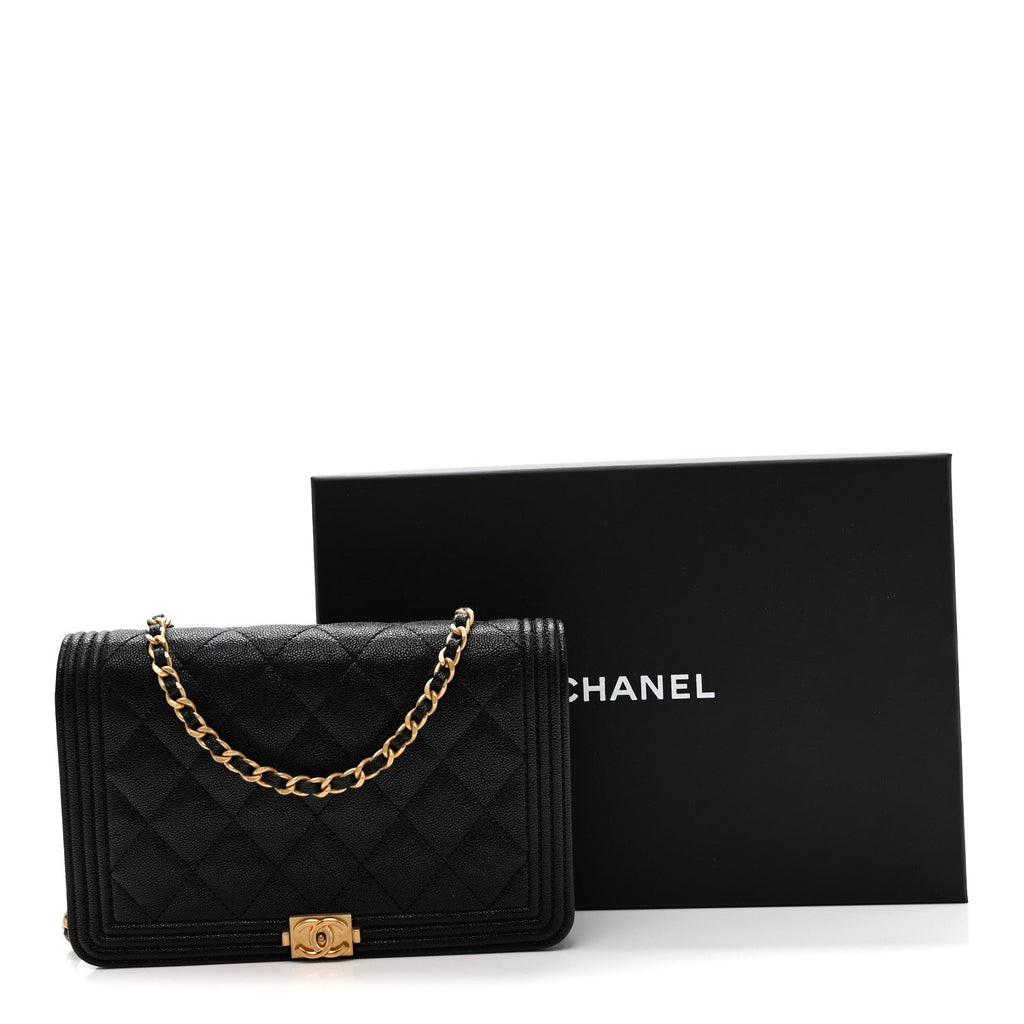 Caviar Quilted Boy Wallet On Chain WOC Black