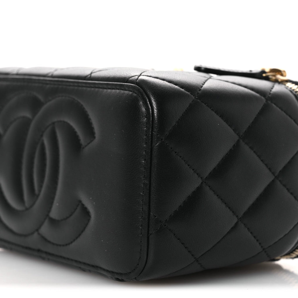 Lambskin Quilted Camellia Vanity Case Black