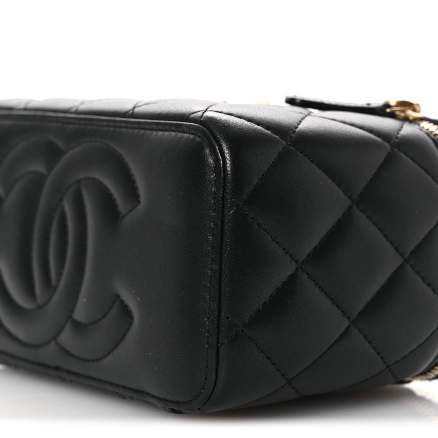 Lambskin Quilted Camellia Vanity Case Black