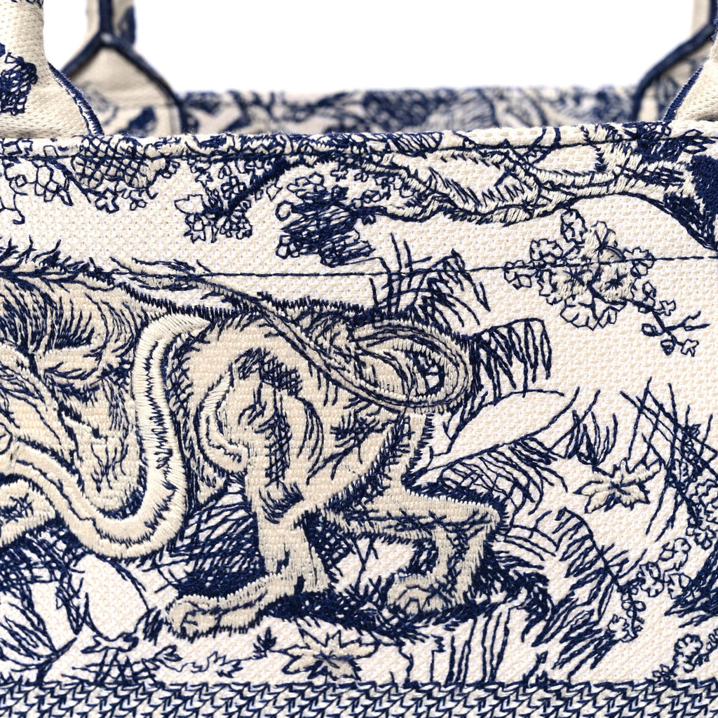 Canvas Embroidered Large Dioriviera Toile De Jouy Book Tote Blue